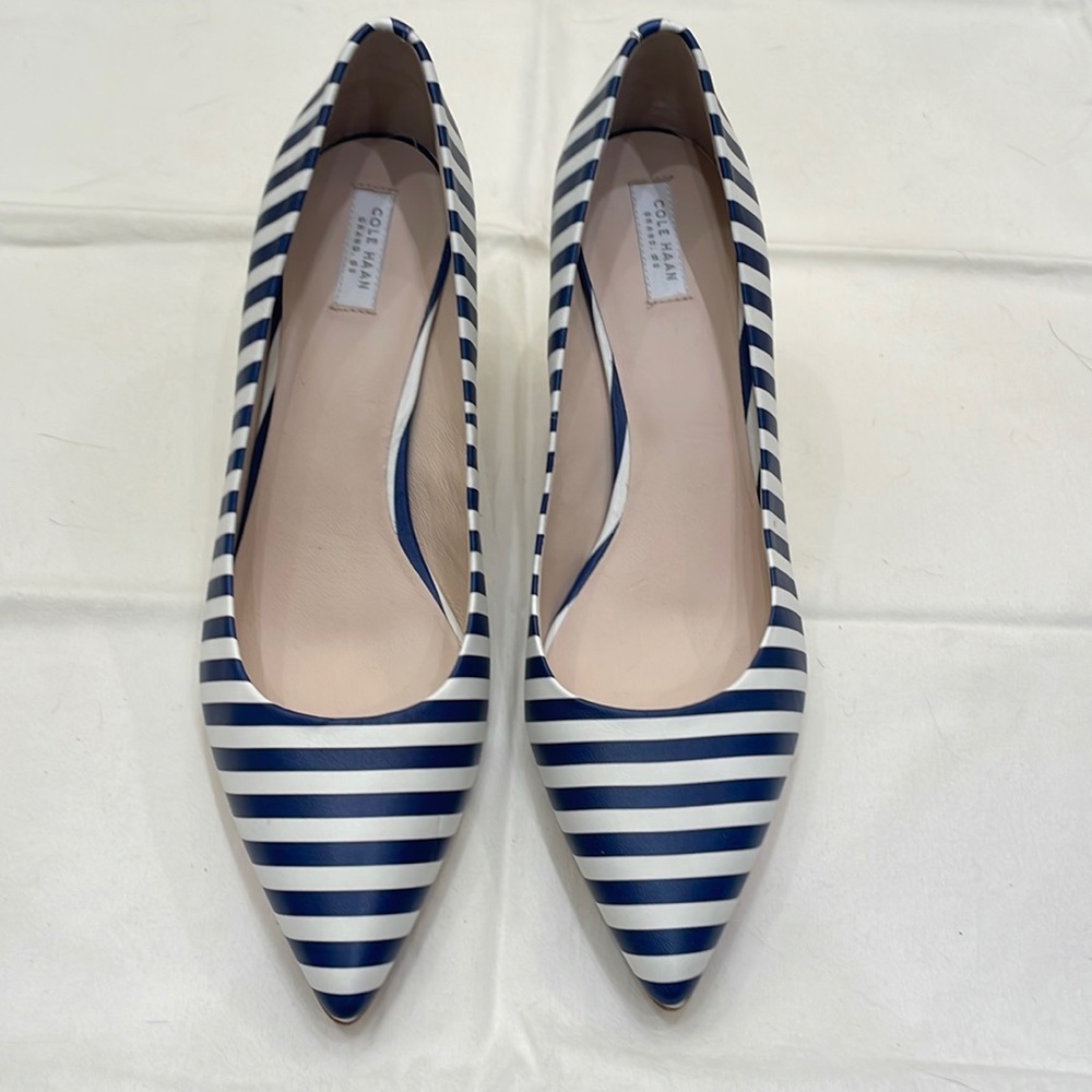 Navy and white striped heels